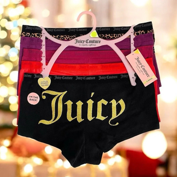 Juicy Couture Hipster Boy Short Purple Black Red Leopard Panty 5 Piece Set M - Picture 2 of 8